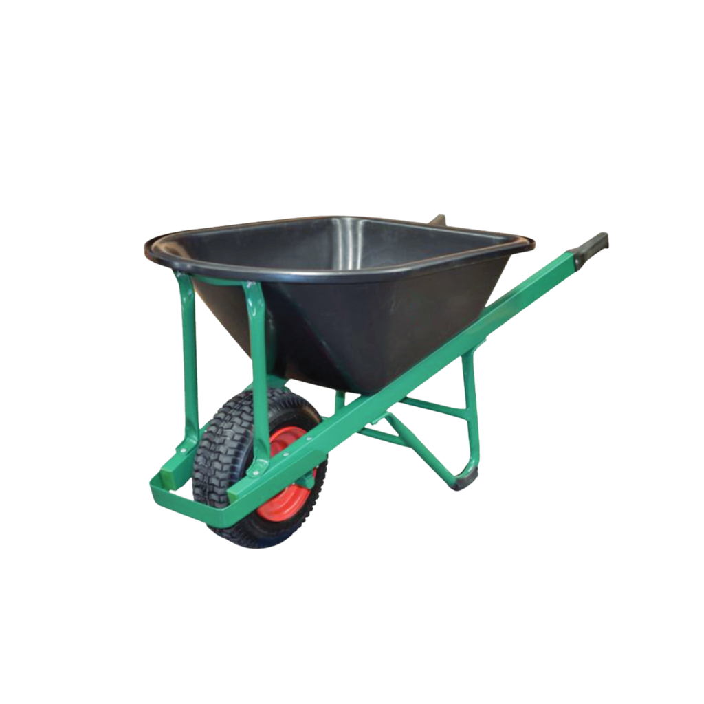 Builders Wheelbarrow - Wide Wheel, Poly Tray, Green Frame