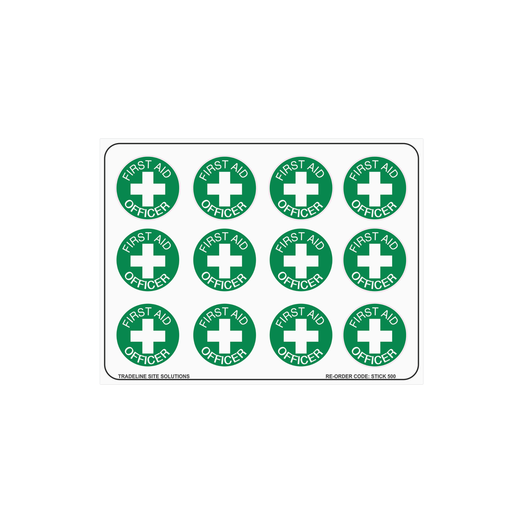 Hard Hat Stickers - (12 on sheet) - First Aid Officer