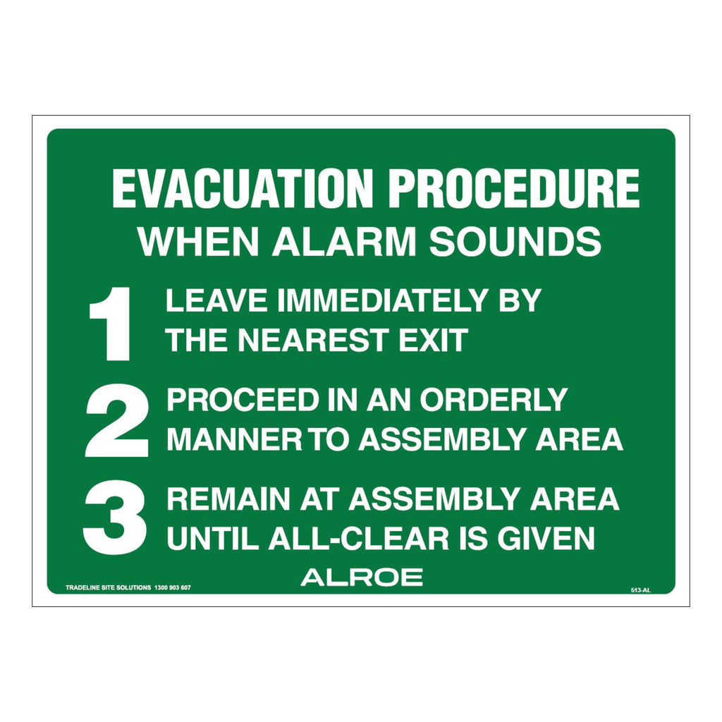 Safety Sign 600 x 450mm - Evacuation Procedure