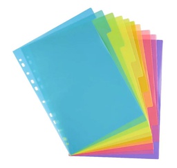 [A4DIVTAB10] A4 10 Plain Tab Dividers Bright Colours - Polypropylene 