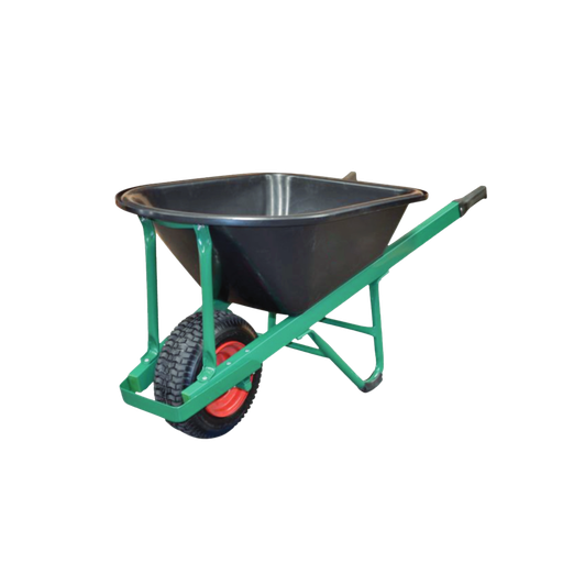 [W800P] Builders Wheelbarrow - Wide Wheel, Poly Tray, Green Frame