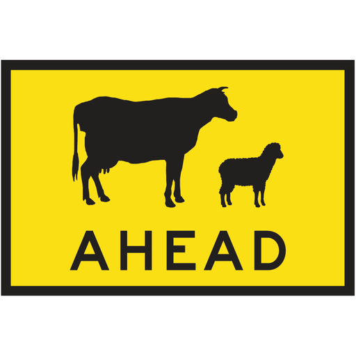 [SIGNT1-19B] Boxed Edge Sign Metal Class 1W Reflective 1500 x 900mm - Cattle and Sheep Symbol Ahead