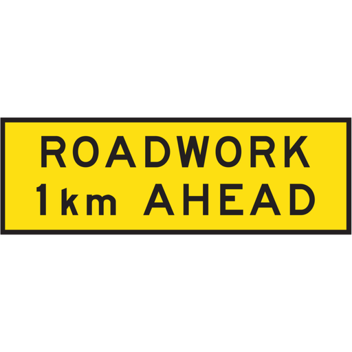[SIGNT1-16B] Boxed Edge Sign Metal Class 1W Reflective 2400 x 900mm - Roadwork 1km Ahead